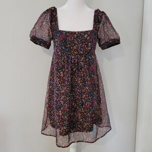 Babydoll Mini Dress Women SMALL Floral Sheer Whimsigoth Dark Fairy‎ Easter Y2K